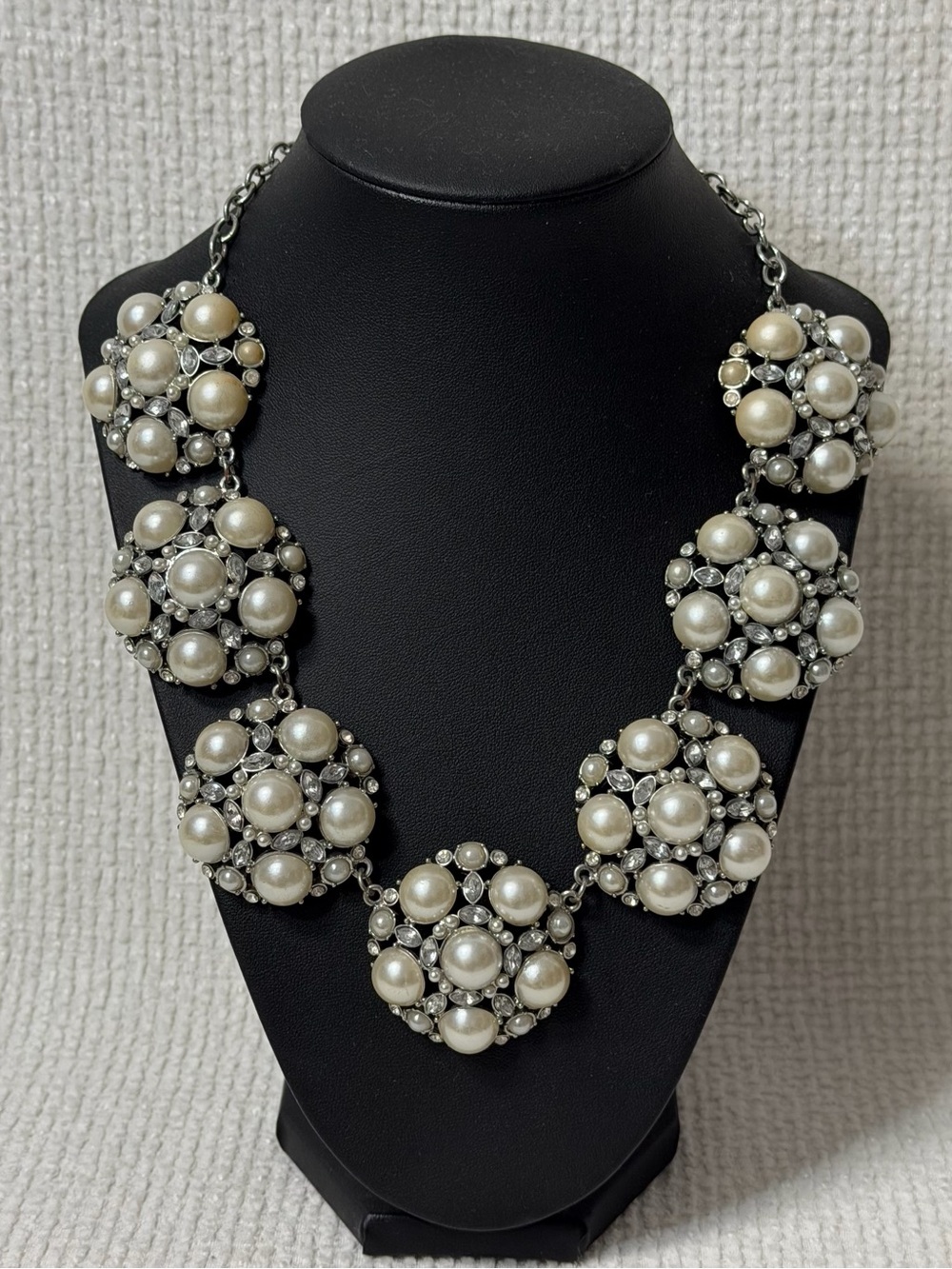 Vintage Faux Pearl & Rhinestone Statement
Necklace